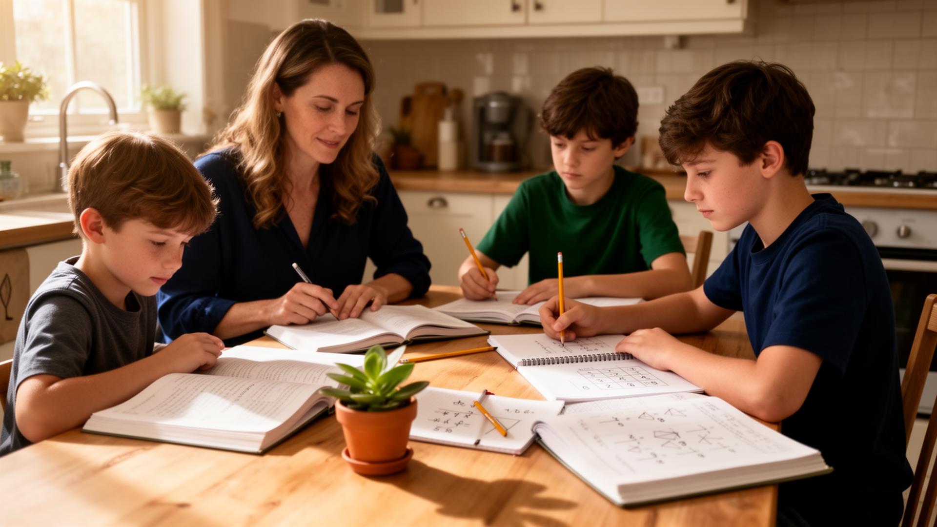 A child working through math with a tutor on a video call from a sunlit room at home.